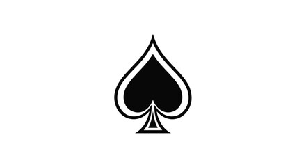 Fototapeta premium Black spade suit playing card symbol with white outline on plain background