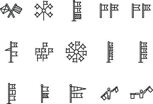 Maritime communication semaphore flag templates displaying crossed signal directional code marker pair navigation icon arrangement wheel harbor nautical message symbol