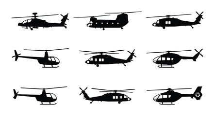 Helicopter Silhouettes Collection: Military, Transport, and Attack Aircraft Icons © Kazi