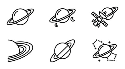 Cosmic Icons Set: Saturn, Planets, Satellite, Constellations, Space Exploration Vector Graphics © Jasim