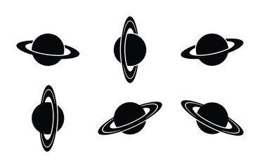 Saturn Planet Icons, Space Celestial Body Vector Graphics, Cosmic Ringed Planet Illustrations © Kazi