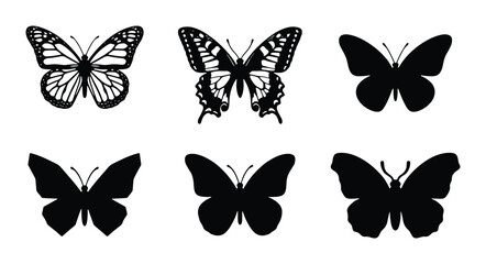 Black Butterfly Silhouettes, Vector Icons Set: Elegant Insect Graphics for Nature Designs © Shafiqul