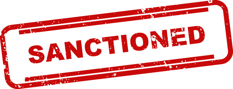 Sanctioned stamp graphic red ink rectangle with distressed texture on white background