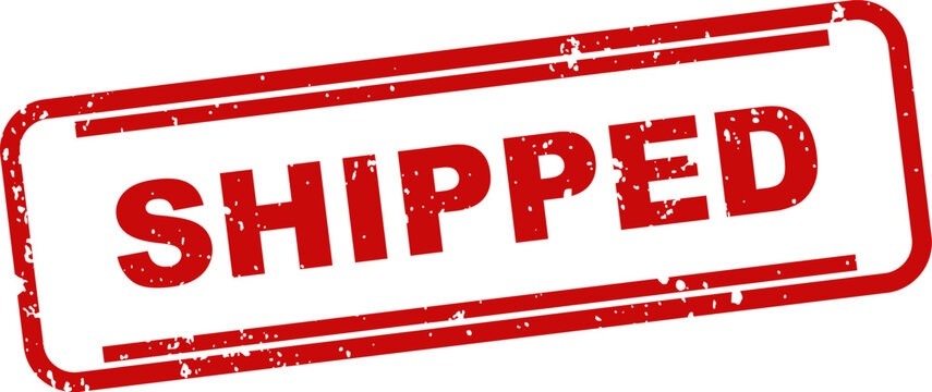 Red 'shipped' rubber stamp impression isolated on white background logistics confirmation seal