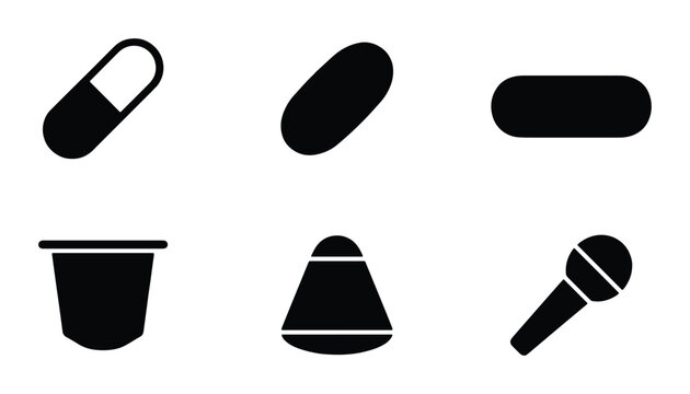 Medical Pill, Capsule, Tablet, Microphone, Candy Corn Icons: Healthcare, Music, Food Symbols