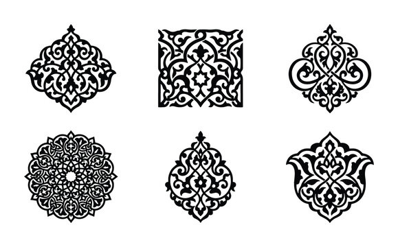 Ornate Islamic Patterns, Decorative Arabesque Motifs, Traditional Arabic Design Elements, Vector Set