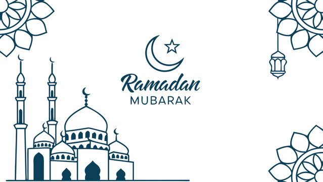 Ramadan mubarak celebration vector line illustration with celebration, religion