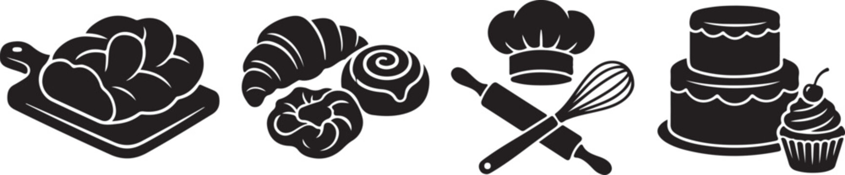 four bakery silhouettes bundle vector design set