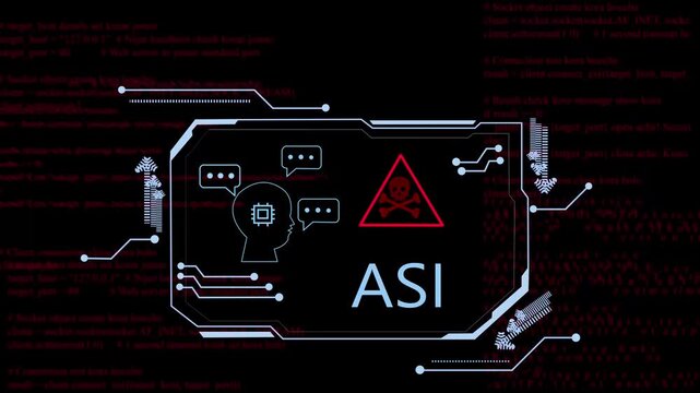ASI is connected to various digital functions through a glowing green network, representing advanced technology 4k video