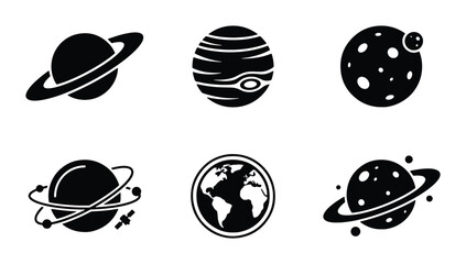Space Planets Icons Set, Cosmic Celestial Bodies Vector Graphics, Astronomy Universe Symbols Collection © MdSajid