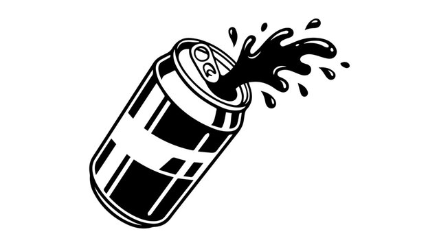 Open Soda Can with Splash Black and White Vector Illustration,soda can, beverage, soft drink, open can