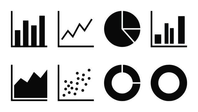 Vector Icons: Bar Charts, Line Graphs, Pie Charts, Scatter Plot, Donut Charts for Data Analysis