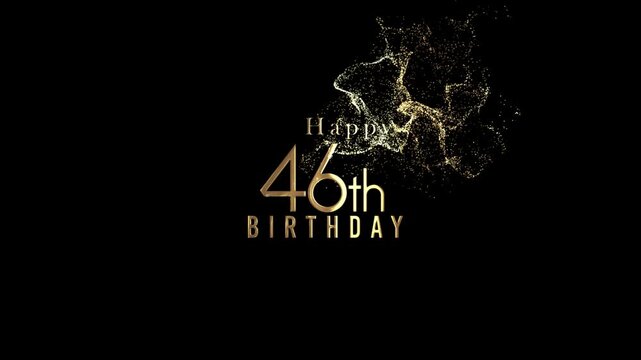 Happy 46th birthday banner with gold particles and transparent background, alpha channel