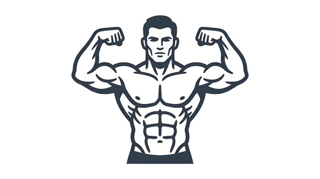 Muscular man flexing biceps in front pose fitness motivation illustration