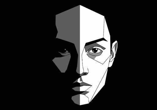Stylized right profile of a human face with an open eye defined by sta