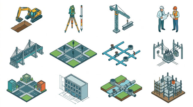 Isometric Architectural Building Construction Concepts.