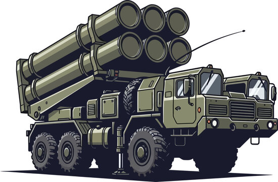 Military Multiple Rocket Launcher System Truck Vector Illustration