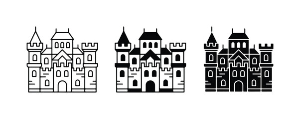 Castle Icons Set, Medieval Fortress Vector Graphics, Royal Palace Building Illustrations © MdZahirul