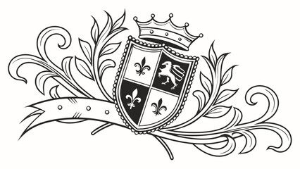 Heraldic shield crest with crown and floral ornaments heraldic decorative © Golap