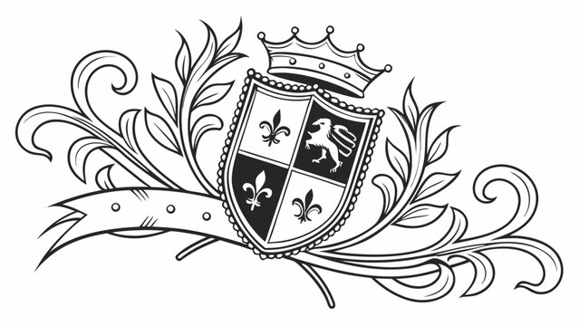 Heraldic shield crest with crown and floral ornaments heraldic decorative