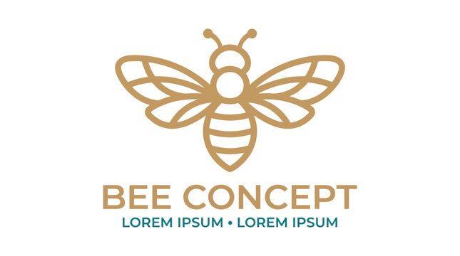 Minimalist golden bee vector logo design featuring clean geometric lines on a simple white background
