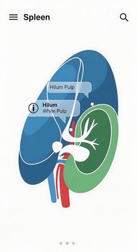 Human spleen anatomy diagram with blood vessels.