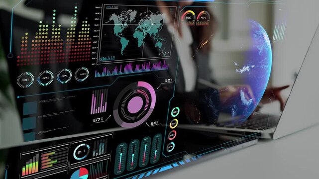High-tech global network connection interface showing worldwide digital communication, data exchange, and internet connectivity. Global connection, data interaction, and worldwide communication. Thunk
