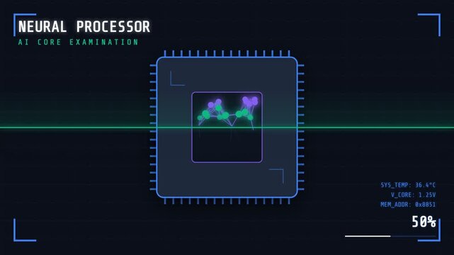 Neural Processor Digital Interface Animation with Blue CPU Unit