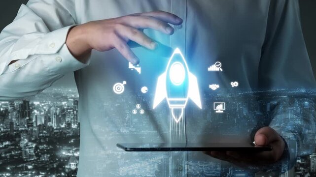 Startup launch and business growth concept, rocket symbolism, entrepreneurship, startup innovation, and early-stage success strategies for new business development and expansion. Muxer