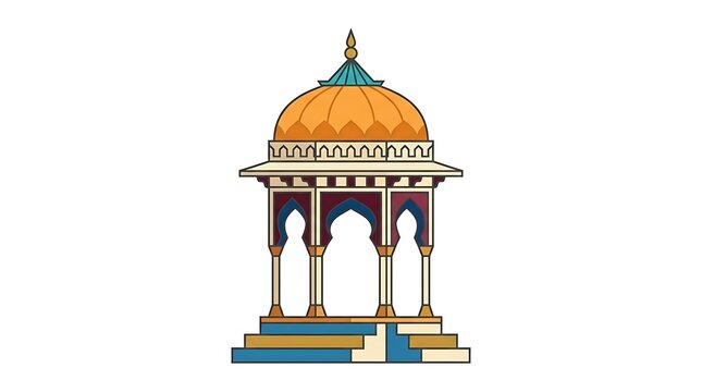Illustrated indian chhatri dome pavilion with archways and decorative columns