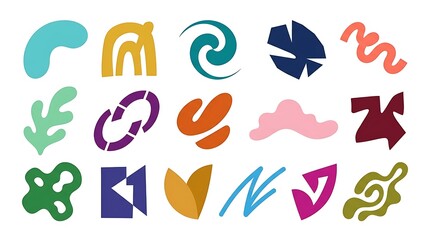 Obraz premium Collection of abstract organic shapes and geometric symbols on a white background
