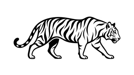 Fototapeta premium Black and white illustration of a walking tiger in profile