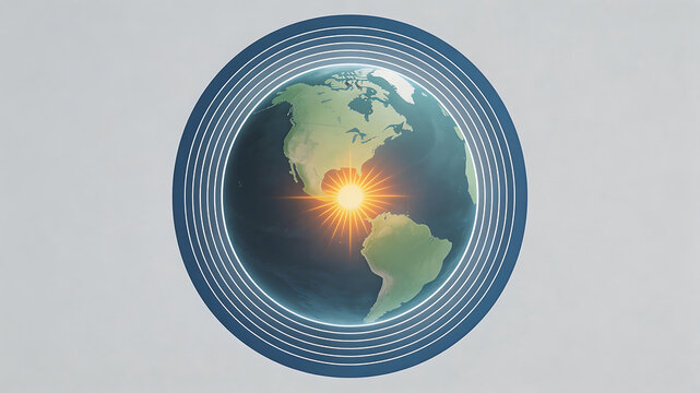 Earth with sunburst and concentric rings ideal for travel vlogs and eco-friendly campaigns
