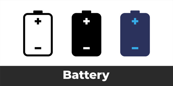 Battery Icon Set Collection for Power, Charging, Energy Storage, Mobile Apps, Technology Interfaces and UI Design