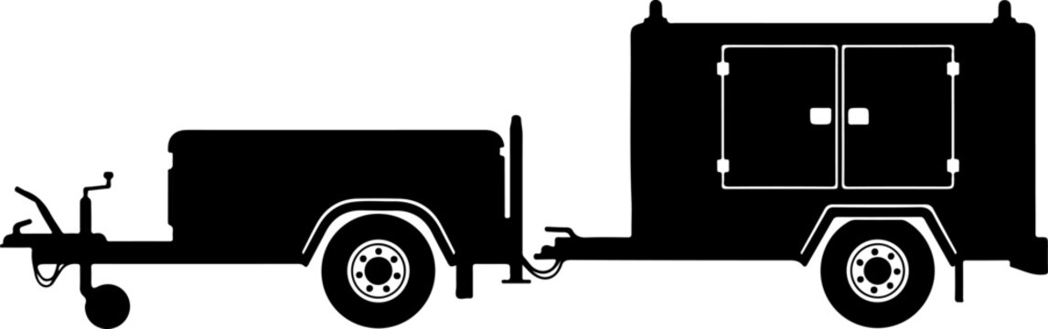 Food truck trailer, black silhouette, vector graphic, transportation, mobile kitchen