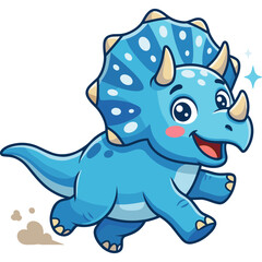 Fototapeta premium A cartoon triceratops dinosaur runs happily outdoors in a natural landscape.