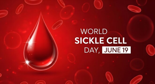 World sickle cell day awareness illustration with red blood cells and a large drop of blood