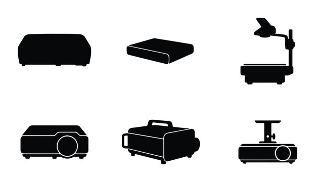 Presentation Projector Icons, Overhead Projector, Digital Projector, Visual Aid Equipment Set