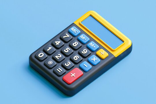 3d calculator icon vector render illustration. Financial management, budget and earnings business money. Math device calculate isolated on blue. Income accounting finance tax 3d vector render