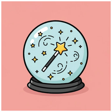 Crystal ball with magic wand inside.