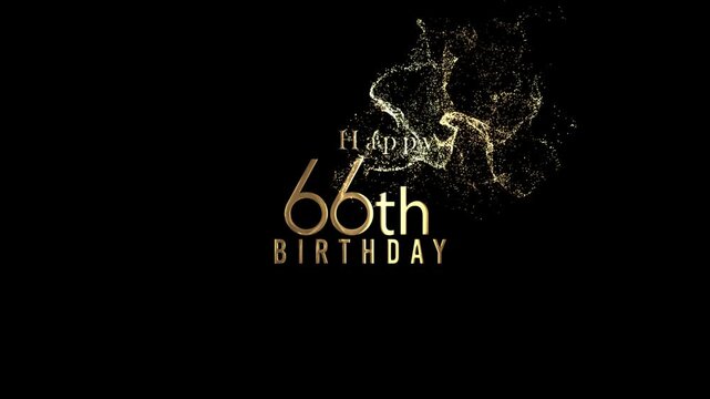 Happy 66th birthday banner with gold particles and transparent background, alpha channel