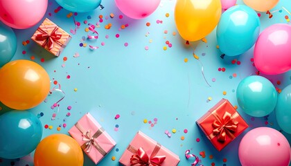 Obraz premium A happy birthday and holiday celebration vector design featuring colorful balloons in the shape of a heart with festive confetti decoration for a fun party card pattern