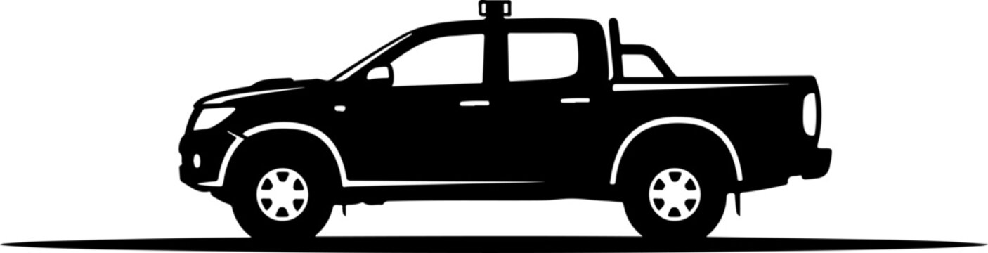 Black pickup truck, vehicle silhouette, car icon, automotive illustration