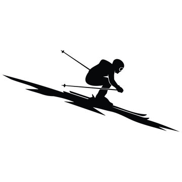 Dynamic silhouette of a skier in action, a vector illustration in a line art style.