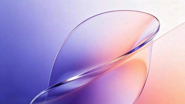Glass-like Transparent Curves Composition, Left Purple to Right Orange Peach Gradient Background, Reflections and Chromatic Refractions, Minimalist Abstract Light Art Wallpaper