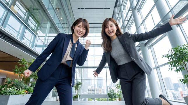 元気よくポーズをとるやる気満々なビジネスウーマン
