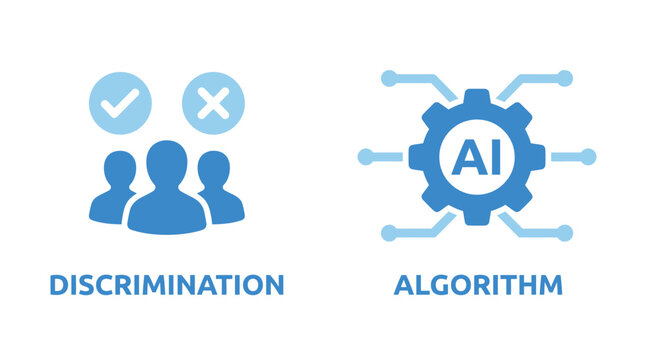 Vector graphic illustration AI algorithm and discrimination icons