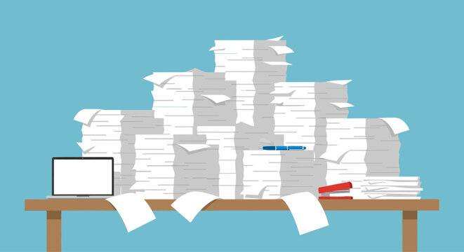 Overwhelming pile of office paperwork.