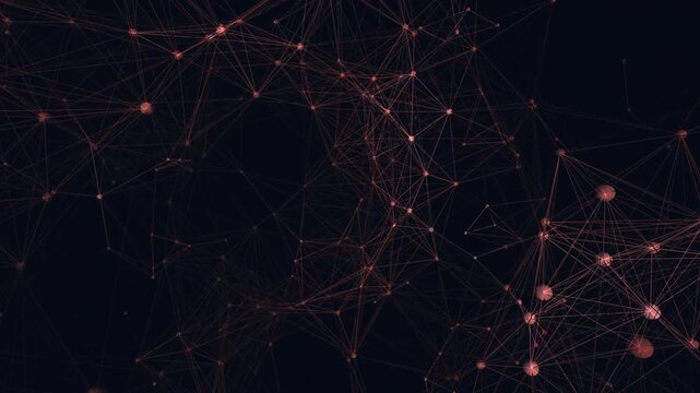 Mesmerizing 4K UHD loop of a glowing glass neural network of dual sphere nodes firing and connecting in a seamless plexus with deep cinematic detail. Ideal for digital background, website background.