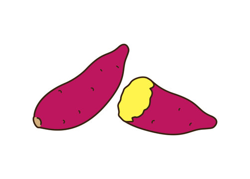 シンプルなさつまいものイラスト素材／Cute and simple sweet potato illustration material